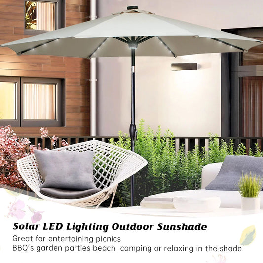 Varnex Patio Umbrellas LED Patio Market Steel Tilt w/ Crank Outdoor