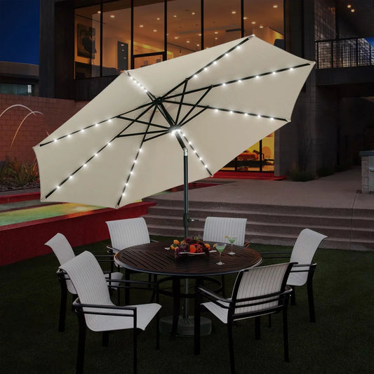 Varnex Patio Umbrellas LED Patio Market Steel Tilt w/ Crank Outdoor